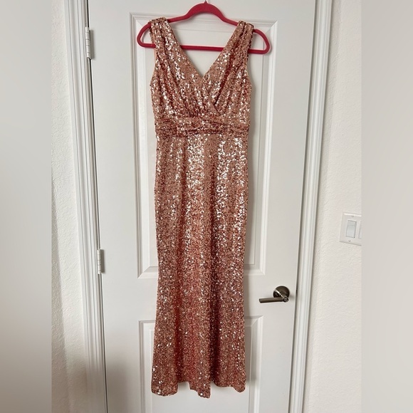 Badgley Mischka Rose Gold Sequin Dress - Picture 2 of 7